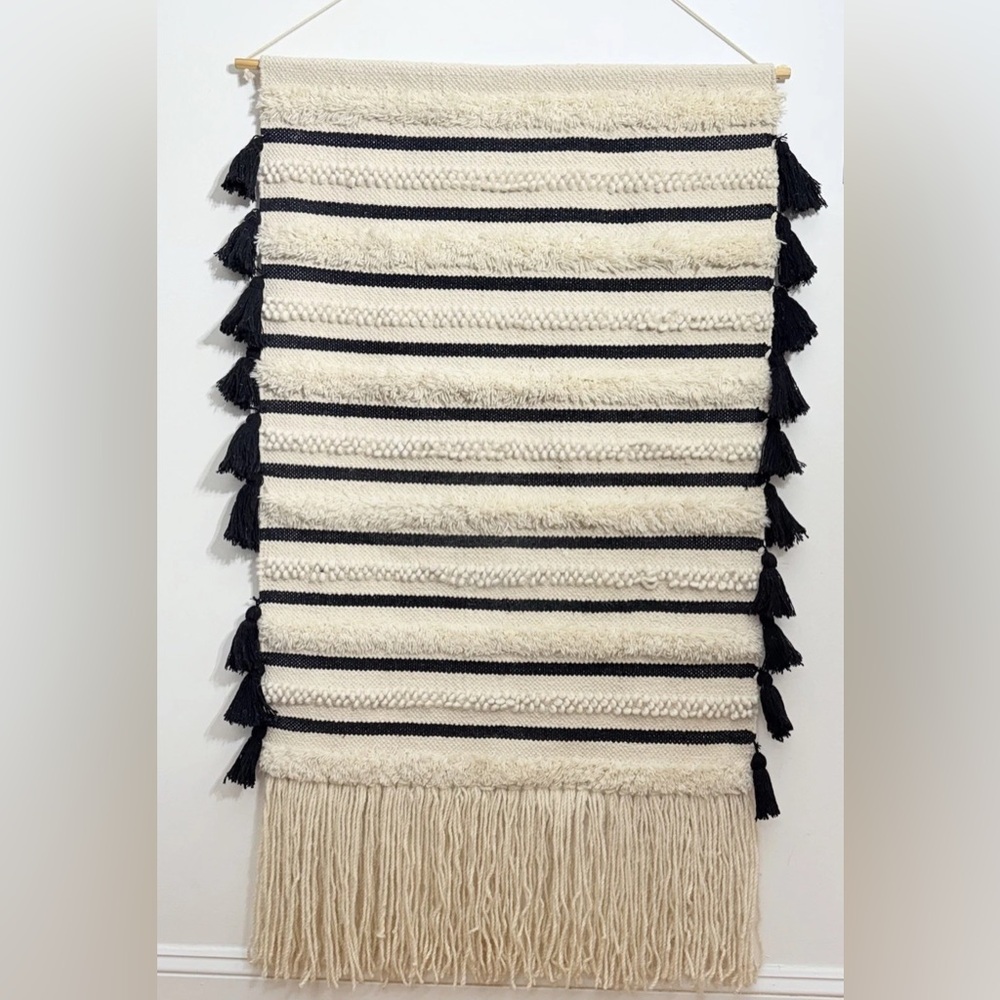 Vintage MCM Woven Wool Wall Hanging Natural Fiber Boho Textile Art Macrame 52x29